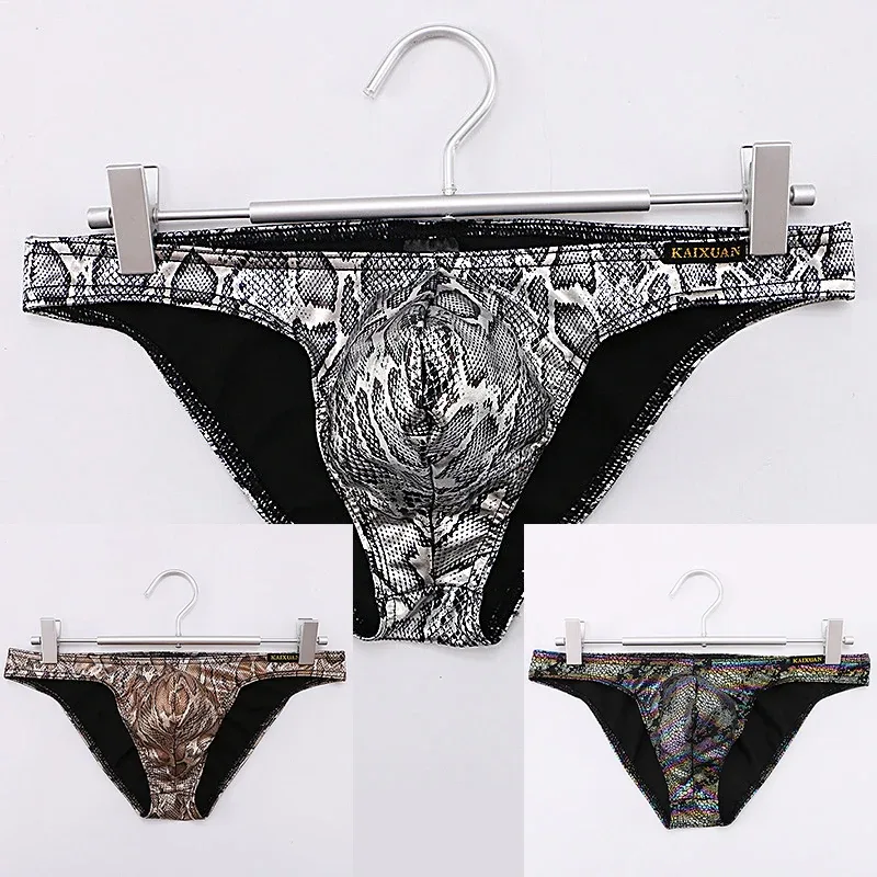 Mens Snake Skin Patterned Briefs with Sexy Bulge Pouch Bikini Underwear Comfortable Underpants by WANGJIANG Brand
