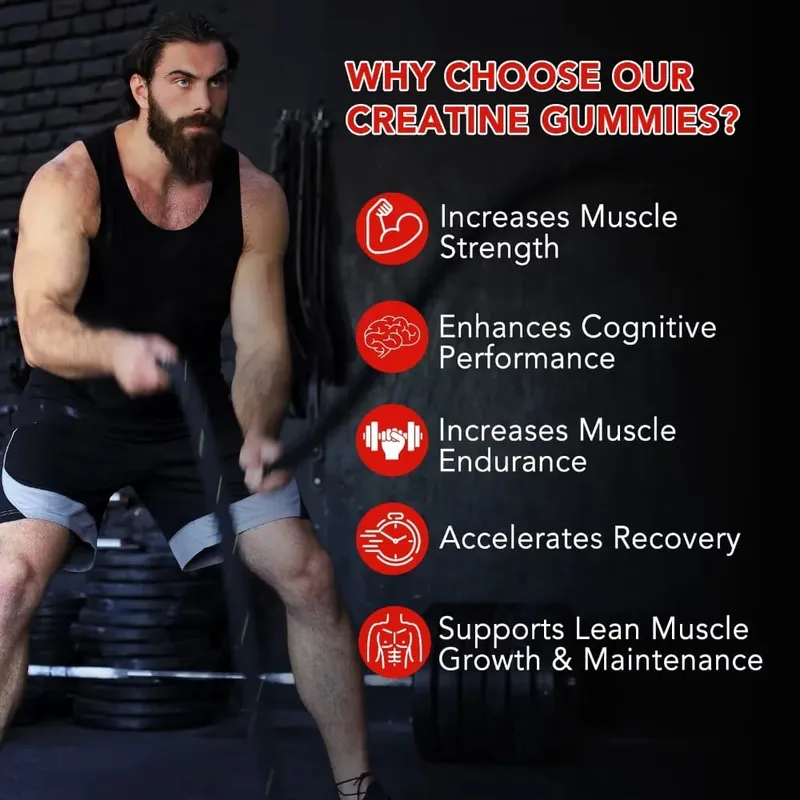 Creatine Monohydrate Gummies 5000mg για Ανάκτηση Μυϊκής Δύναμης & Ενέργεια πριν από την προπόνηση Vegan Strawberry 120 Ct χωρίς ζάχαρη