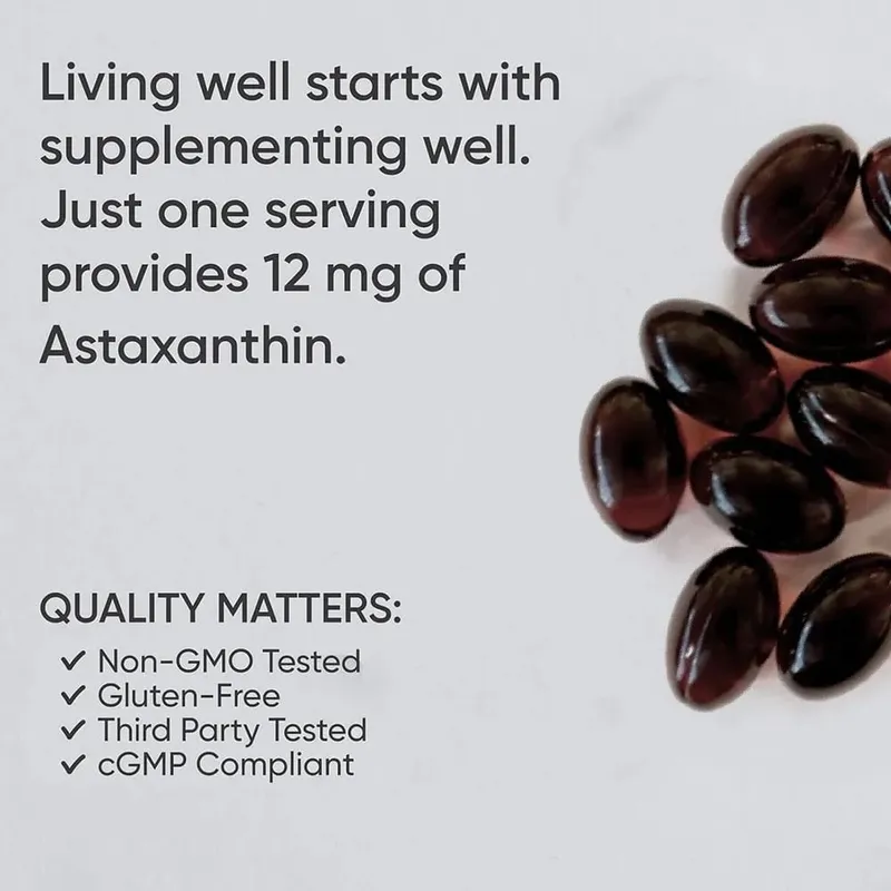 Astaxanthin 12mg Premium Astaxanthin תוספי נוגדי חמצון | תומך במחזור הפנימי של מפרק העין בבריאות העור | שִׁזוּף