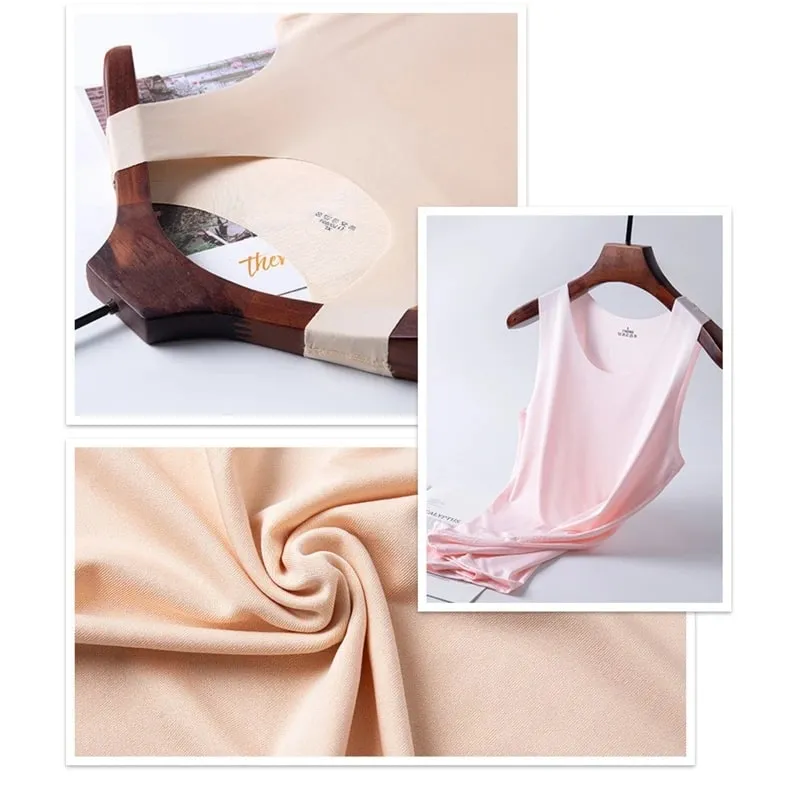 Női Summer Ice Silk Seamless Top Basic Ujjatlan O-nyakú Racerback Athletic Vékony ingek Sima egyszínű Yoga Quick Dropship