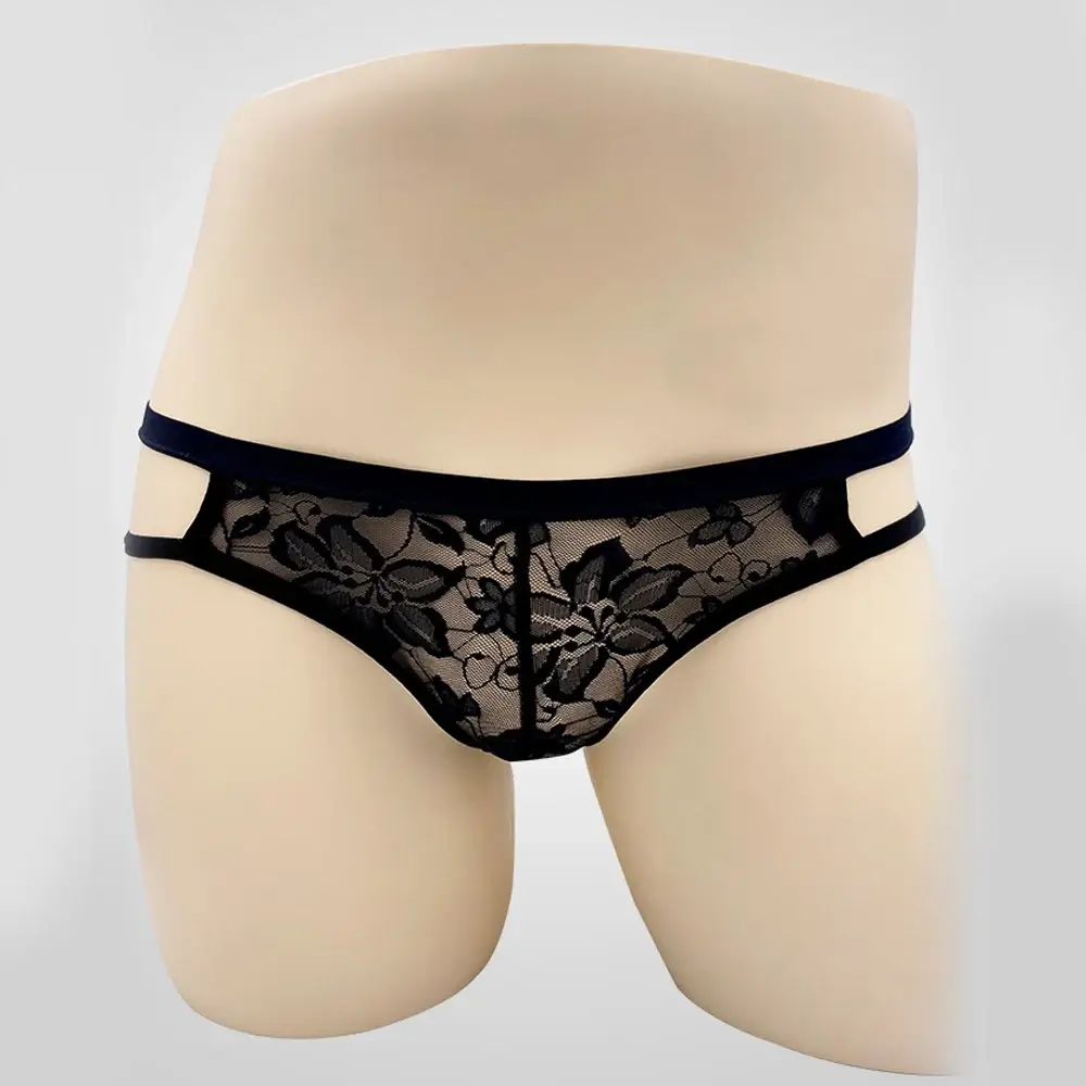 Sexy Underwear Men's G-Strings Exotic Lingerie Panties Sheer Lace Pouch Hollow Out Lace Flower Pattern Adjustable Waistband