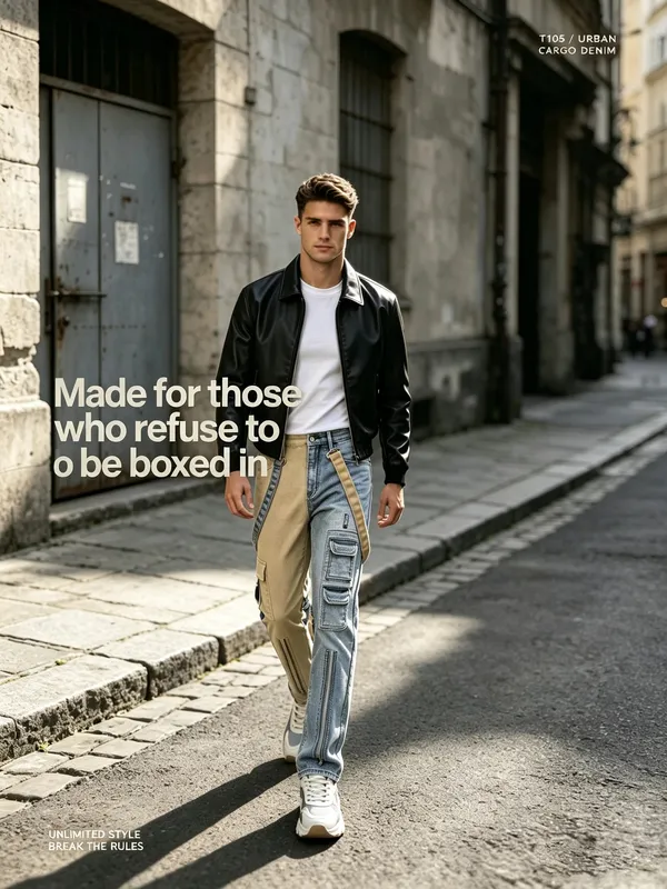 Y2K τζιν για άντρες Techwear ρετρό παντελόνι Cargo Παντελόνι τζιν με μπότα με ανοιχτόχρωμο λουράκι με αντίθεση