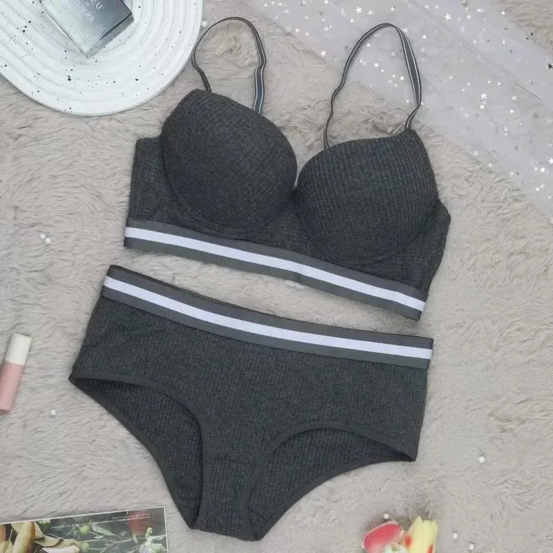 סט חזיית פוש אפ סקסית רצועות מתכווננות חזיות נוחות תחתונים כוס מרופד לנשימה הלבשה תחתונה