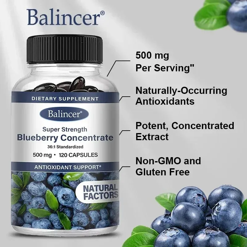 Blåbärskapslar - 500 mg bra för hjärnan Hjärtats hälsa Ögonvård Antioxidant främjar slät hud - 120 kapslar