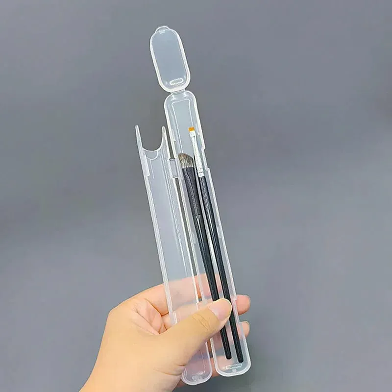 1 ST Bärbar Transparent Sminkborste Förvaringslåda med lock Ögonbryn Penna Sminkborstar Organizer Ätpinnefodral Skönhetsverktyg