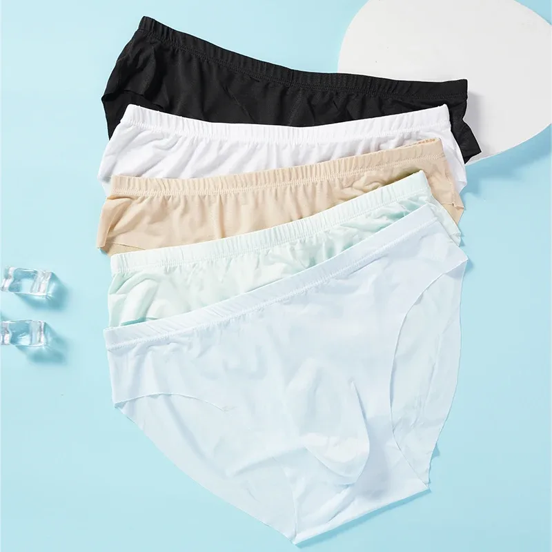 4Pcs Men Ice Silk Briefs Ultra Thin Transparent Seamless 3D Pouch Low Waist Breathable Triangle Underwear
