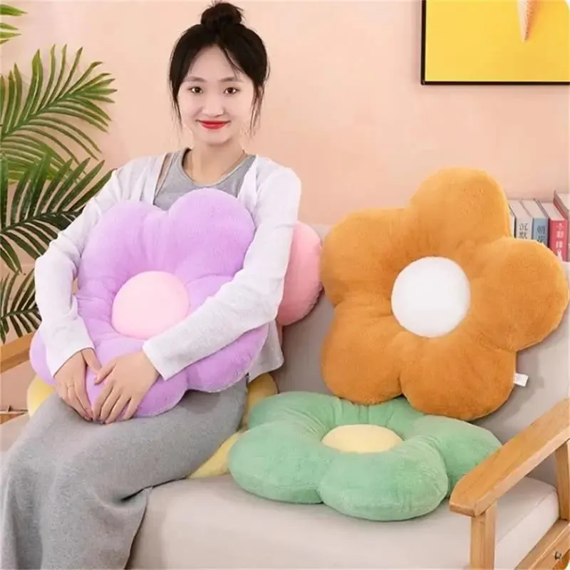 Praktikus 35 cm-es Kawaii színes virágos plüsspárna párna, puha napraforgó növényi szőnyeg, töltött kanapéágy alvó háttámla dekorációval