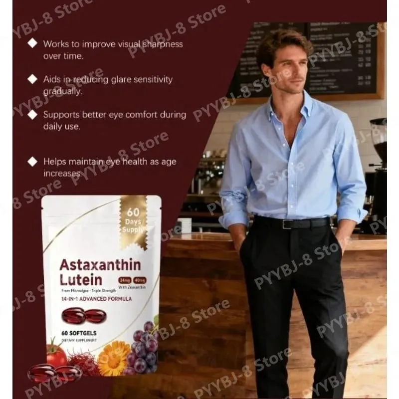 Η κάψουλα ασταξανθίνης και λουτεΐνης 60 Count με κουκούτσι σταφυλιού και εκχύλισμα σαφράν παρέχουν υποστήριξη για τη διατροφή των ματιών στο δέρμα και τις αρθρώσεις
