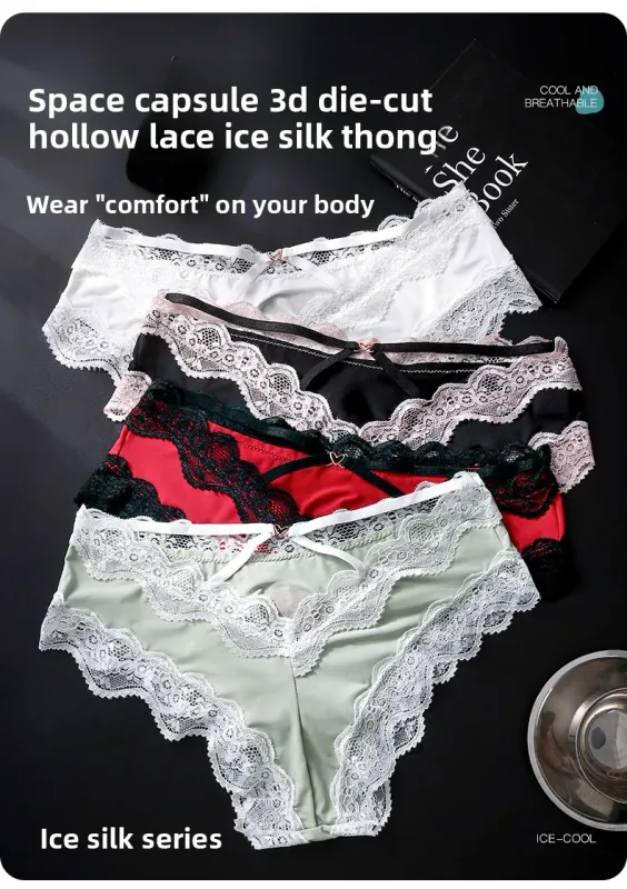 Male Full Lace Edge Briefs Back Bow Strap Ice Silk Satin Low Rise U Pouch Soft Breathable Men Underpants