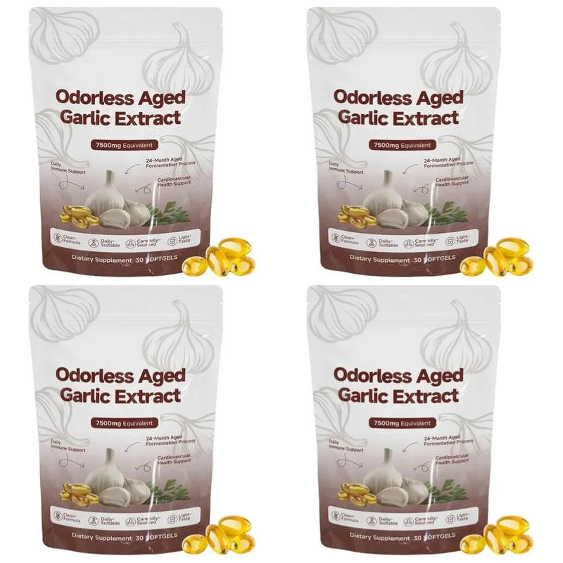 Άοσμο παλαιωμένο εκχύλισμα σκόρδου Softgels 7500mg ισοδύναμης 24-μηνης ζύμωσης για ανοσοκαρδιομεταβολική υποστήριξη Ενήλικες 30 Αριθμός