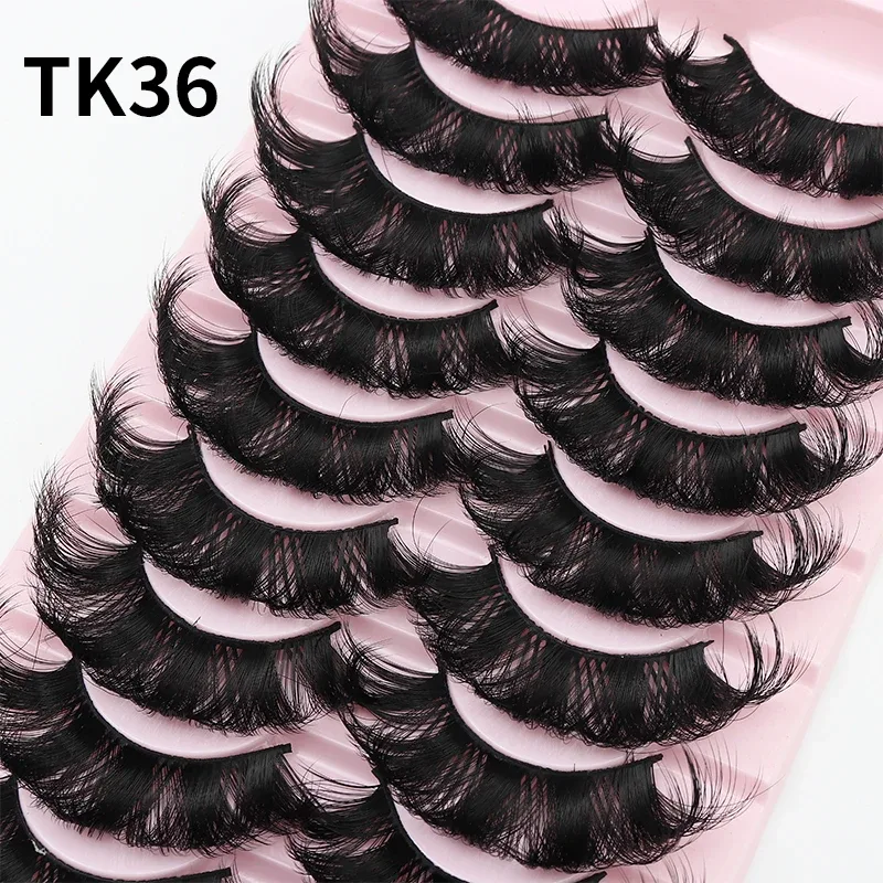 10 זוגות רוסי DD Curl Bulk Fluffy Strip ריסים טבעיים רכים מלאכותיים ריסים מלאכותיים לשימוש חוזר בעבודת יד ליום ומסיבה