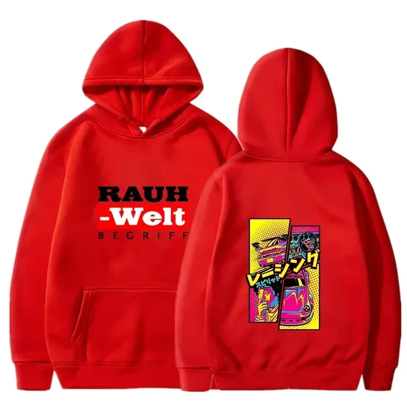Rauh Welt Hoodie Car Widebody Tuning JDM Racing Pop Art Comic Aesthetic Black Oversized Casual Sweatshirt Long Sleeve