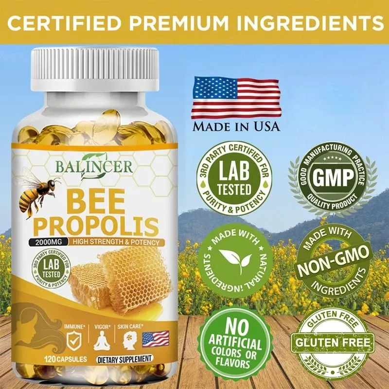 Natural Bee Propolis Capsules - Pinapaginhawa ang Pananakit at Paninigas ng Kasukasuan Nagtataguyod ng Kalusugan ng Buto para sa Immunity at Anti-oxidation