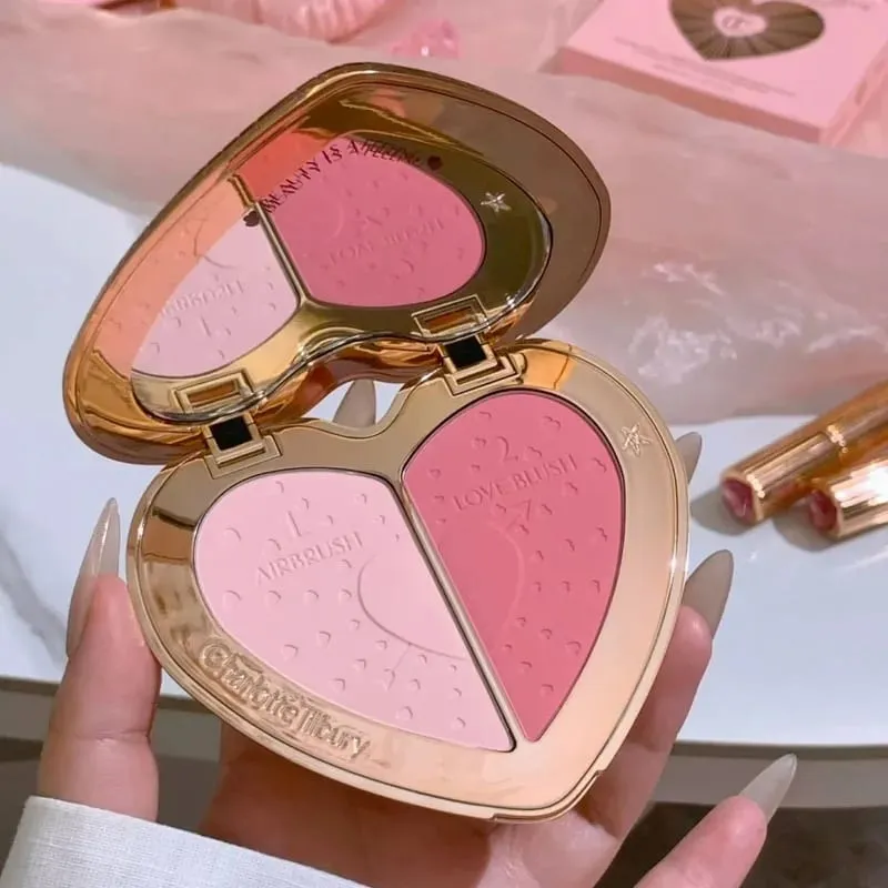 Νέο Charlotte Tilbury Two Color σε σχήμα καρδιάς Powder Blusher Setting Spray Oil Control Powder Blusher Air Cushion Pen Cosmetic