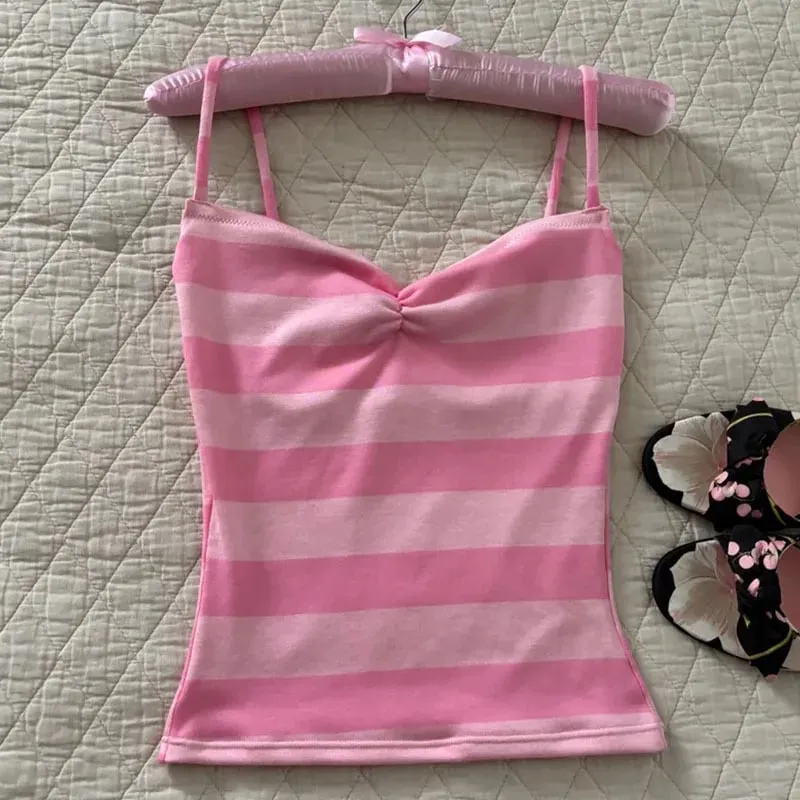 Color Block Stripe Twist Μπροστινό λουράκι σπαγγέτι Cami Top Slim Fit Y2K Sweet Summer Sleeveless Tank Top