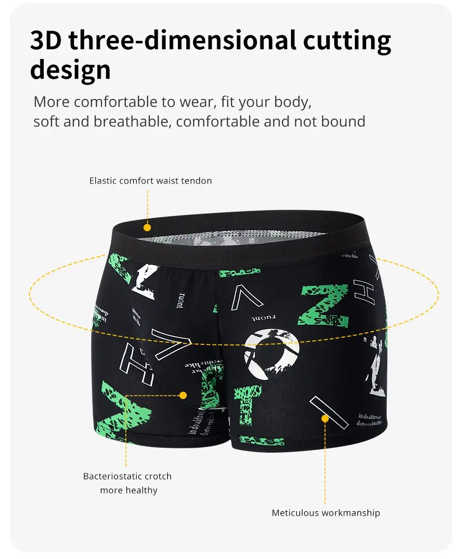 4-teilige Herrenmode, bedruckte Unterwäsche, atmungsaktive Schritt-Boxershorts für Teenager, bequeme Übergrößen-Unterwäsche bis 6XL.