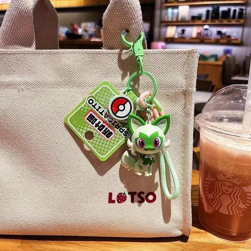 Genuine Pokemon Keychain Pikachu Gengar Sylveon Sprigatito Quaxly Fuecoco Anime Action Figure Toy Keyring Fragrance Pendant