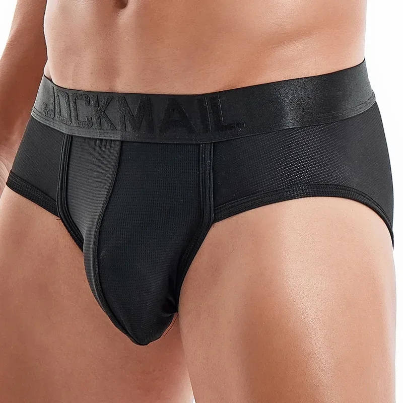 Jockmail Mens Underwear Briefs Mesh Breathable Sports Fitness Shorts Solid Color Sexy Low-rise Lingeries for Extreme Panties