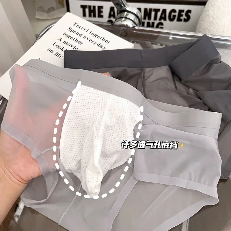 Transparante Slips Heren Ultradunne Ijs Zijde Sneldrogend Slipje Sexy U Ardennen Pouch Man Ondergoed Ademende onderbroek Cuecas