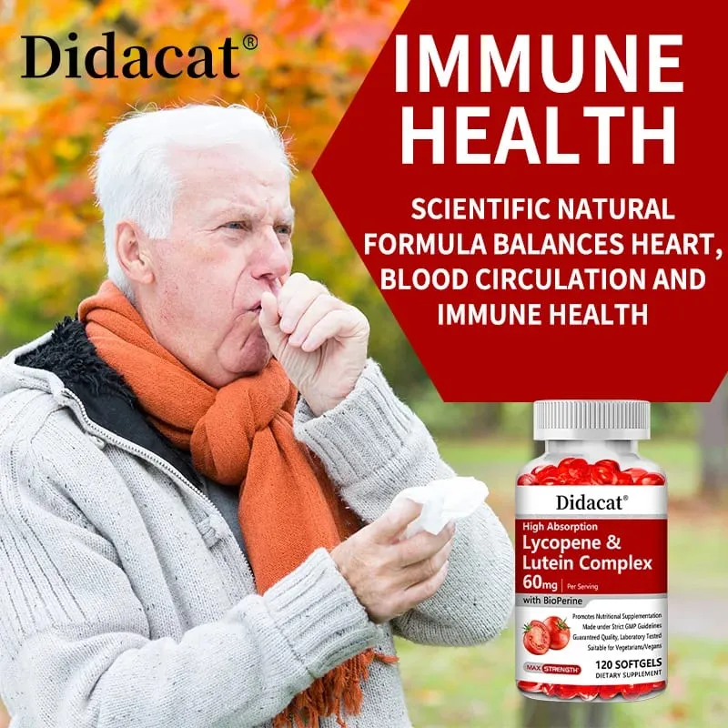 Lycopene + Lutein Complex 60mg na may Bioperine Dietary Supplement para sa Prostate Heart & Eyes Health Antioxidant Non-GMO