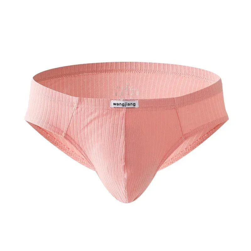 Men's Ribbed Cotton Separate Pouch Briefs Breathable Low Rise Soft Stretch Underwear Panties 1PC