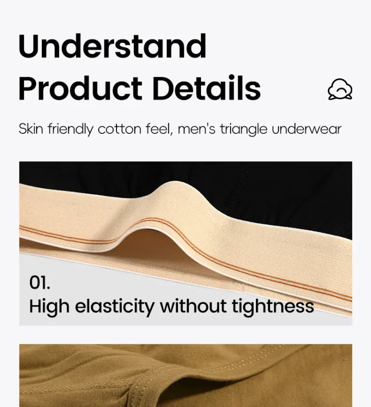 Men's pure cotton breathable and comfortable triangular underpants, mid-waist, skin-friendly and soft, teenagers' underpants