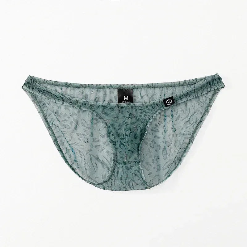 Men Leopard Printed Mesh Underwear Ice Silk Thin Breathable Low Waist Quick Dry Cool Summer Mens Briefs Panties