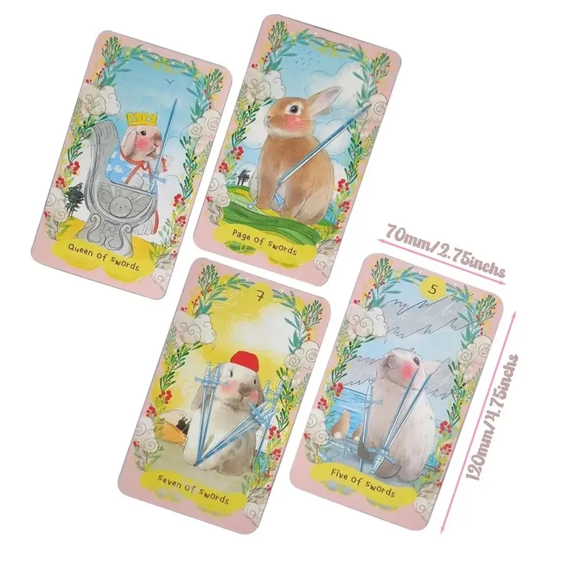 12*7 cm-es Chubby Bunny Tarot 78 lapos pakli aranyos nyuszikkal, 2,75 x 4,75 hüvelykes csomagolású merev doboz