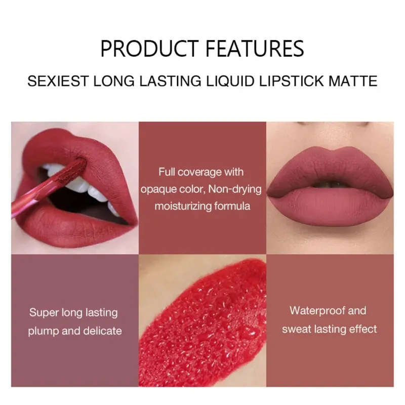 6 τμχ/Σετ Lip Gloss μακράς διαρκείας αδιάβροχο ματ απόχρωση χειλιών αντικολλητικό Κύπελλο υγρό κραγιόν Κουτί δώρου Καλλυντικά Μακιγιάζ