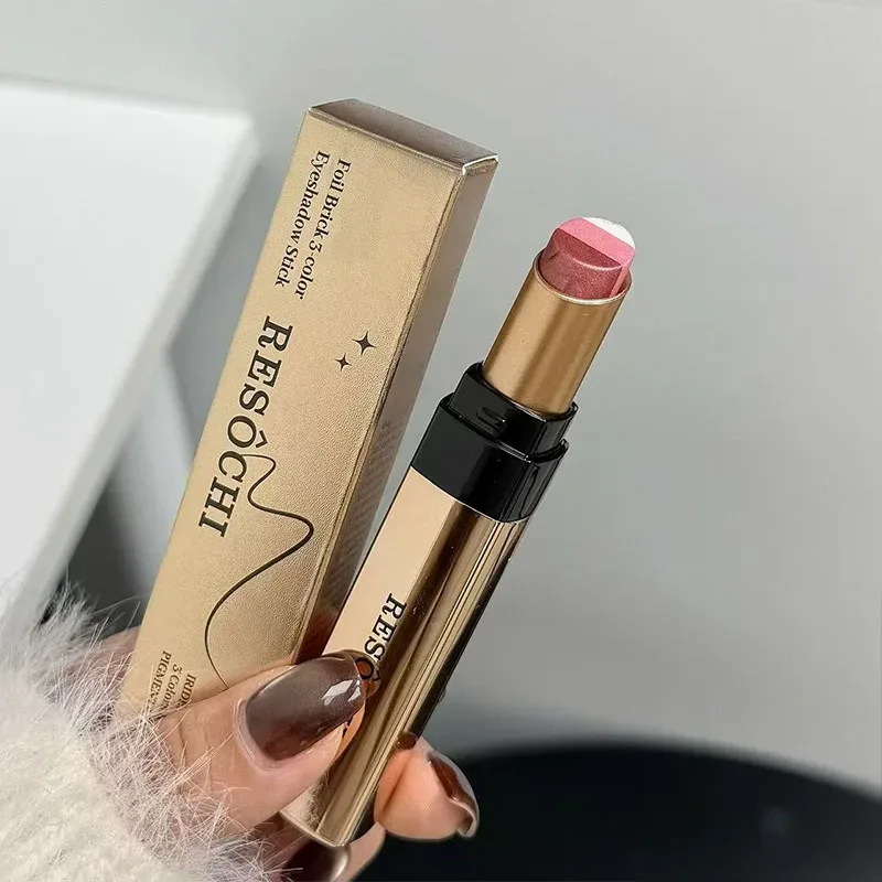 3 Χρώματα Eyeshadow Stick Shimmer Glitter Cream Σκιά ματιών Αδιάβροχη διάρκειας υψηλής χρωματισμού μεταλλικό μακιγιάζ με μολύβι ματιών