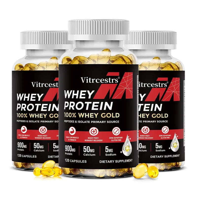 Whey Protein Concentrate Capsules - 900mg Protein Post-Workout Recovery Muscle Health & Immunity Boost Gluten-Free Non-GMO