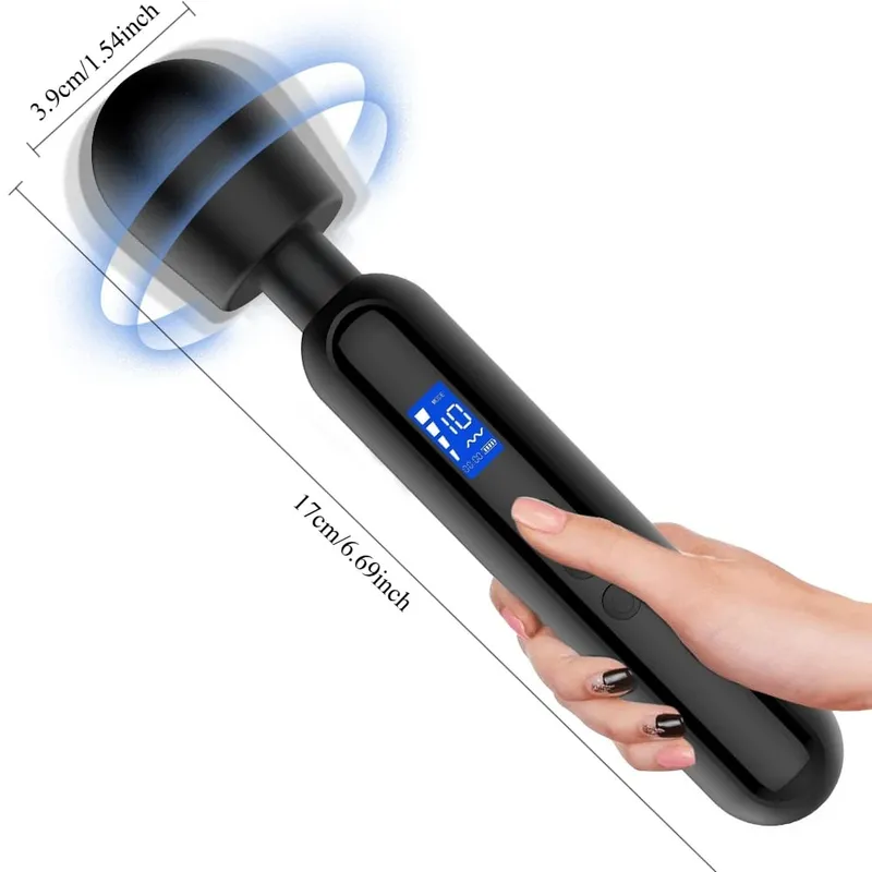 Powerful Magic Wand AV Vibrator for Women G Spot Clitoris Stimulator with LED Display Muscles Massager Masturbator Adult Sex Toy