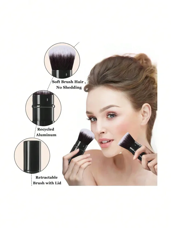 1-2 Kuas Makeup Teleskopik Kuas Makeup Foundation Kabuki Travel Kuas Perona Wajah Digunakan untuk Mencampur Perona Pipi Cair