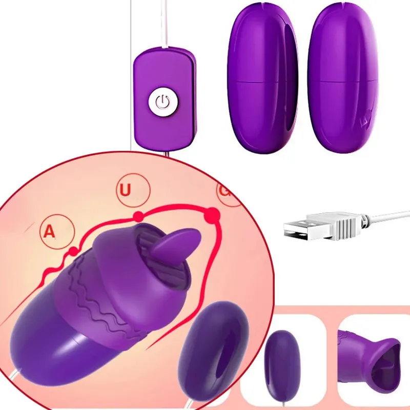 Double Tongue Vibrator Jump Eggs Liping Clitoris Stimulator USB Power Προϊόν για ενήλικες Σεξουαλικά παιχνίδια για γυναίκες Αυνανισμός κόλπου