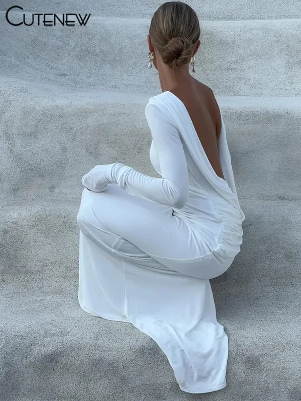 Aranyos High Street Női Maxi Ruhák Klasszikus tömör, hát nélküli, teljes ujjú tokkal Tömör köntös Női Elegáns bankett Vestidos