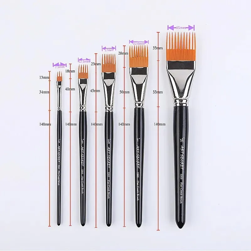 Professional 5 pcs Flat Comb Brush Nylon Paint Drawing Brushes Oil Artists Painting Brush Set Para sa Artista Student