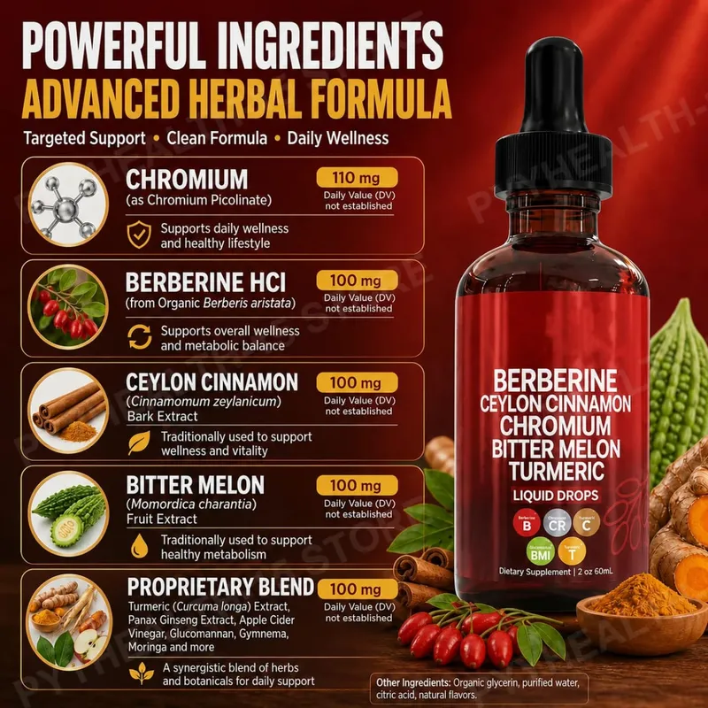 Berberine HCl & Ceylon Cinnamon Liquid Drops με Χρώμιο και Κουρκουμά για Ενεργειακή Ζωτικότητα & Υποστήριξη Μεταβολισμού 60 mL