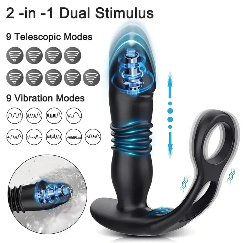 Δονούμενος δονητής πρωκτού Dildo ανδρικός μασάζ προστάτη Δονούμενος πρωκτικό βύσμα με δαχτυλίδι κόκορα Παιχνίδια πρωκτικού σεξ για ενήλικες για γκέι άντρες