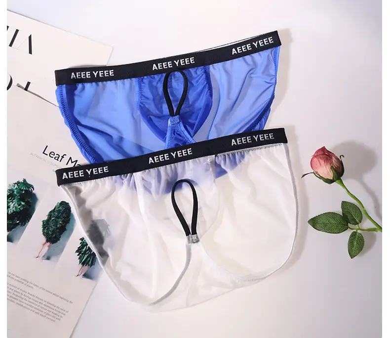 Men's Underwear Ultra-Thin Ice Silk Transparent Briefs Low-Rise U-Shaped Pouch with Separate Design