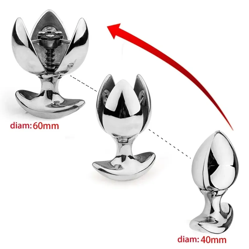 Stainless Steel Chastity Device Locking Anal Anchor Adjustable Butt Plugs Metal Anal Sex Toys for Women and Men Adult But Plug