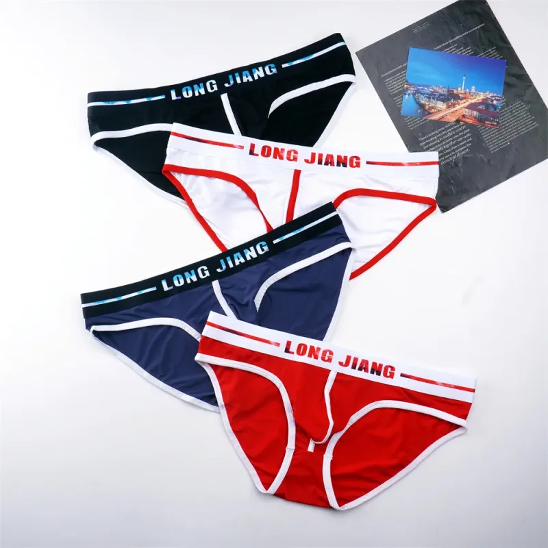 Sexy Men U Convex Underwear Slip Breathable Letters Waistband Ice Silk Briefs Plus Size Male Panties S-XL
