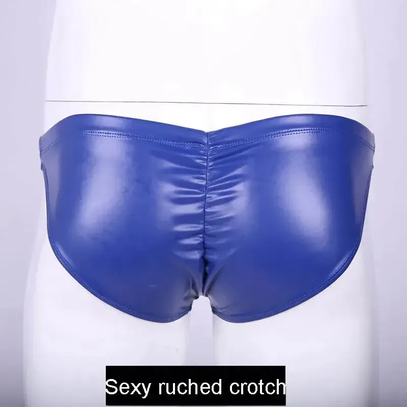 Oil Glossy Swimming Briefs PU Lather Elastic Low-rise Buttocks-Lifting Slip Bikini Shirring Crotch Seam Underwear Bathing Shorts