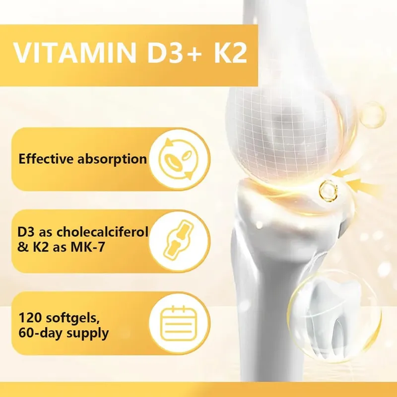 Vitamin D3 5000IU + K2 MK-7 100mcg | Bone Heart & Immune Support