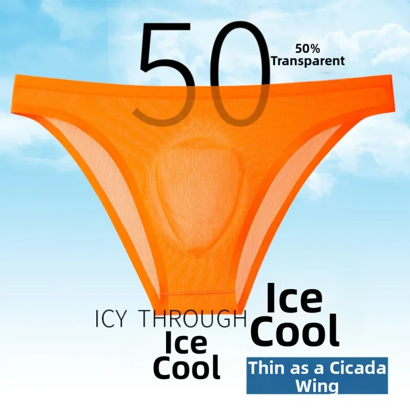 Soft Ice Silk Men's Triangle Panties Lingerie Breathable Men Thin Briefs Solid Color Large Size Underwear for Men Male