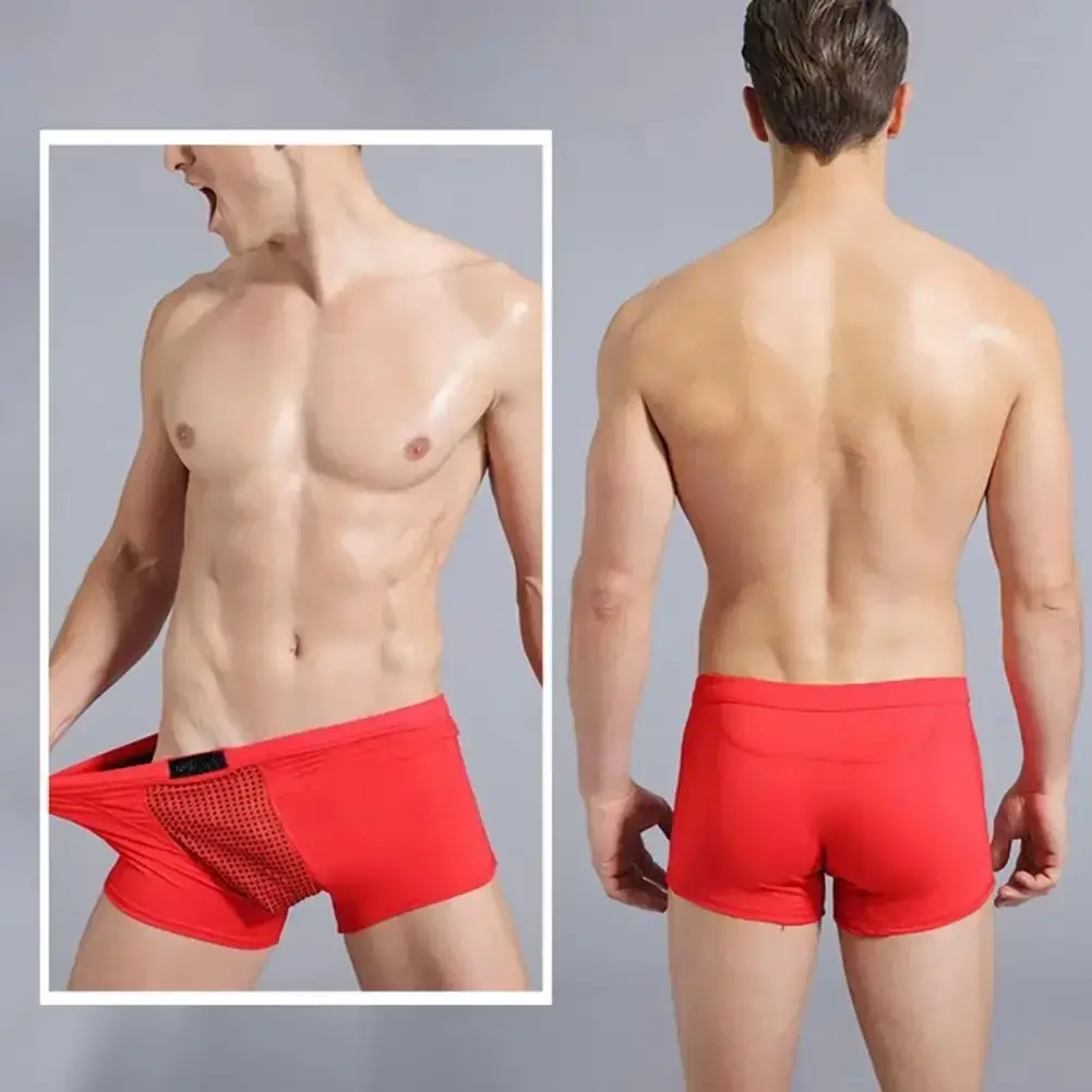 Men Boxers Sweat Absorption U Convex Magnetic Physiological Underwear Massage Solid Color Plus Size Men Underpants Inner Wear Cl