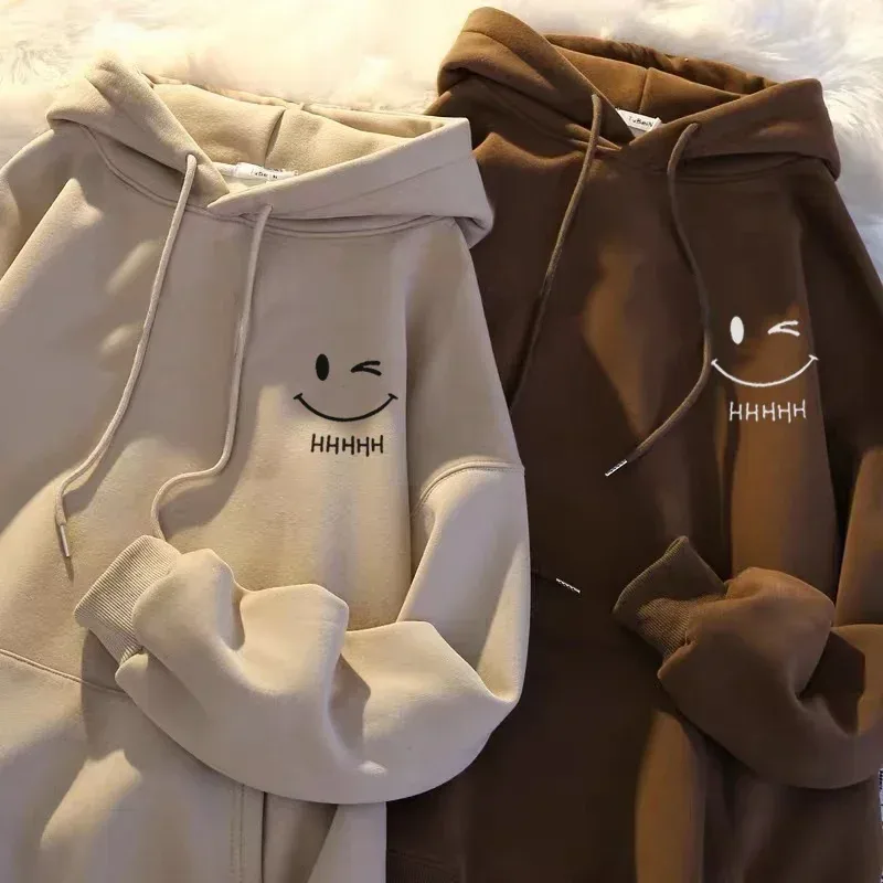 Pull à capuche pour hommes, visage souriant, drôle, mode Couple, américain, lourd, ample, épais, en cachemire, pour garçons