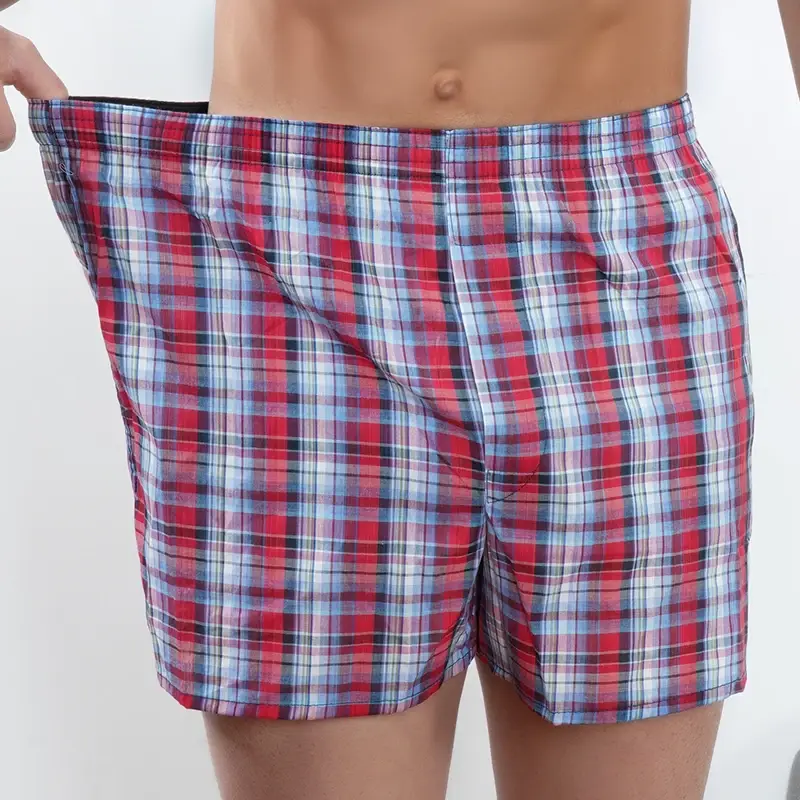 2 Pcs/Lot Men's Boxer Briefs 100% Cotton Sleep Underpants Underwear Casual Plaid Comfortable Homewear Striped Beach Panties