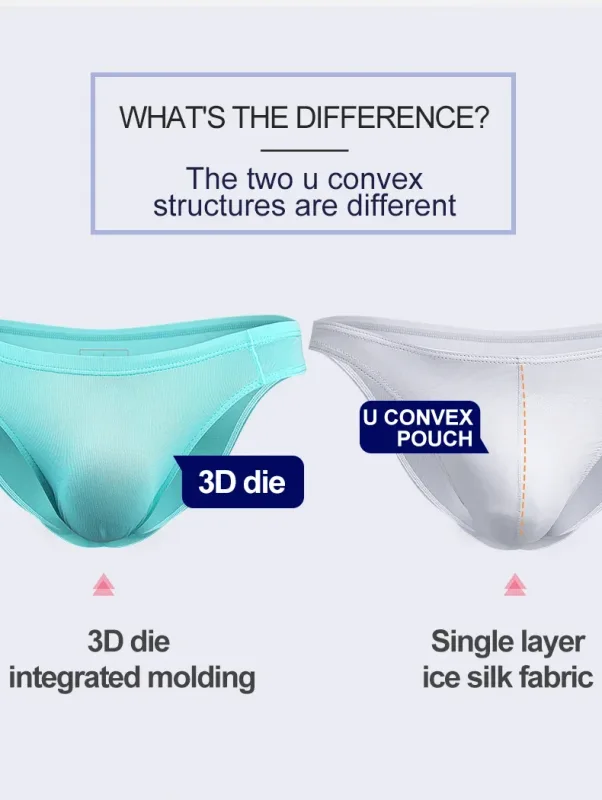 2PCS Men's Underpants Ice Silk Breathable Sexy Thin U Convex Transparent One Piece Low Waist Triangle Shorts Head