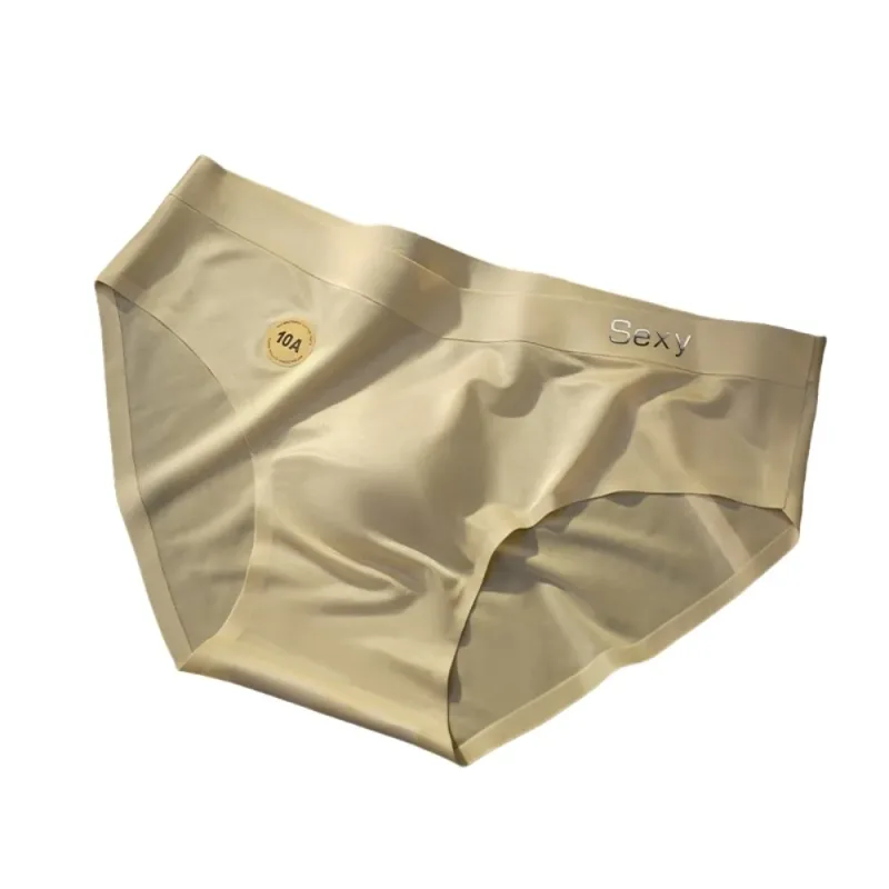 Solid Color Summer Thin Satin Briefs Men Simple Underpants Ice Silk Panties Quick Dry Breathable Seamless Underwear Men Gift