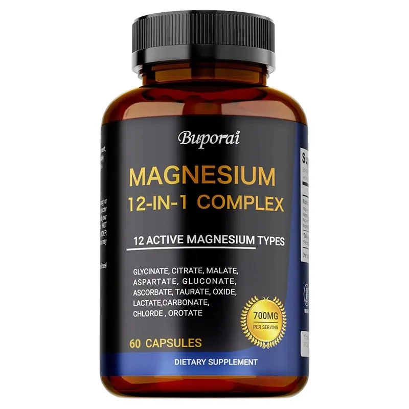 Magnesium Complex Capsules - Support Muscle Bone Heart Health Improve Sleep Stress & Anxiety Relief - Dietary Supplement